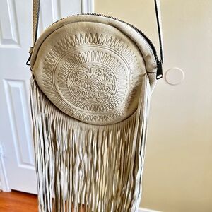 Fringe Round Crossbody Bag in Cream